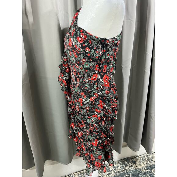 Veronica Beard Black and Red Floral Silk Mini Dress With Ruffles sz 2 - Picture 4 of 11